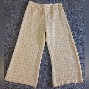 Zara Yellow Plaid Wide-Leg Pants